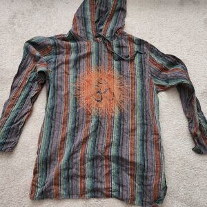 Striped Hooded Shirt with Om Symbol